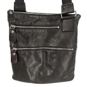 Margot Black Leather Crossbody Double Zipper Purse